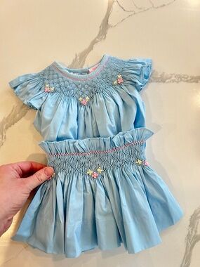 Smocked two piece skirt set 12 months